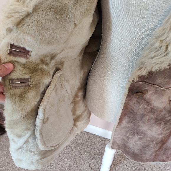 🥰 Vintage Y2K OUTBROOK "Penny Lane" Faux Suede/Faux Fur Overcoat, Distressed, M - Picture 13 of 16